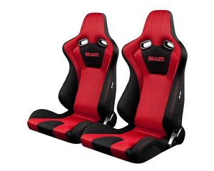 Braum Venom Series Sport Seats - Black and Red Cloth (Red Stitching) Pair - Universal