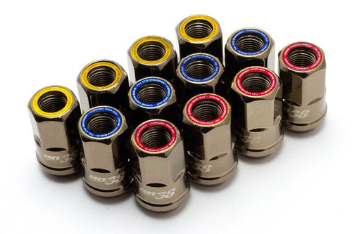 Muteki HR50 Open End Lug Nuts - Titanium Chrome w/ Yellow Ring 14x1.5