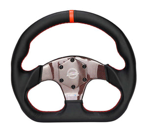 NRG Carbon Fiber Flat Bottom Steering Wheel (320mm) Red CF Center w/Red Stitch/Center Mark