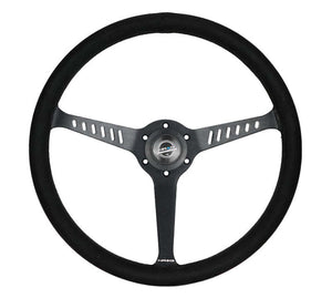 NRG Reinforced Stealth Wheel (380mm) 3 Spoke Center - 1in Deep Dish - Vegan Suede Red Stitch