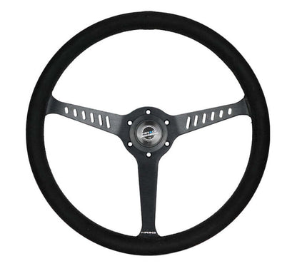 NRG Reinforced Stealth Wheel (380mm) 3 Spoke Center - 1in Deep Dish - Vegan Suede Red Stitch