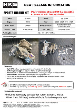 HKS GT4845 SPORTS TURBINE KIT FK8/FL5