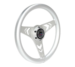NRG Aluminum Steering Wheel 330mm - Arow Cutout - Ergonomic Grip - Anadized Silver