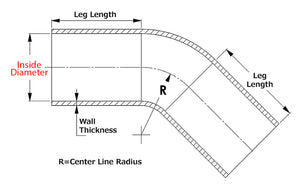 HPS 1.5" ID, 10" Leg, Silicone 45 Degree Elbow Coupler Hose, High Temp 4-ply Reinforced, Black (38mm ID)