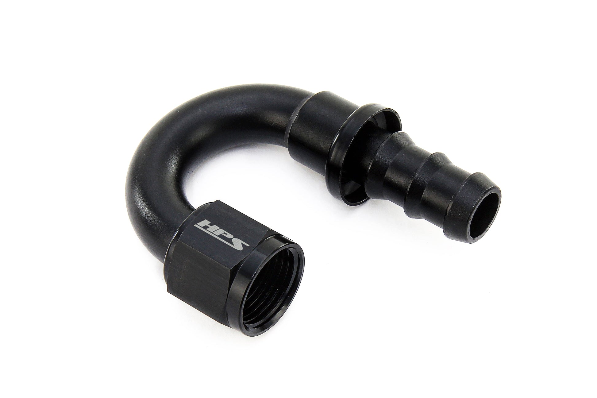 HPS Performance 180 Degree -6 Push-on Hose End to AN Female Aluminum Black