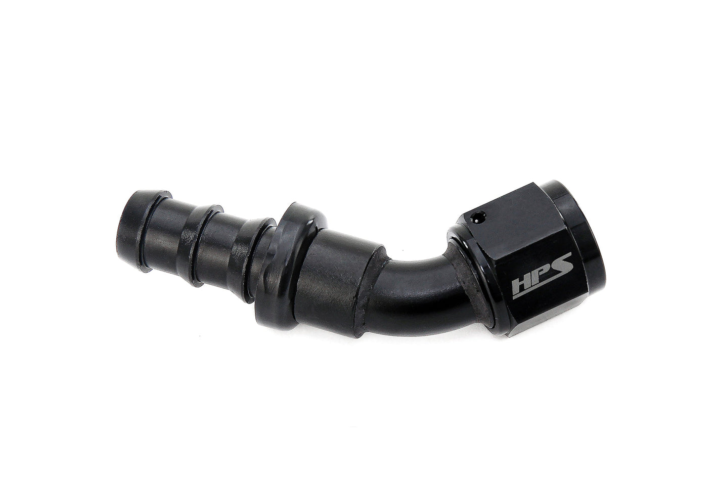 HPS Performance 45 Degree -4 Push-on Hose End to AN Female Aluminum Black
