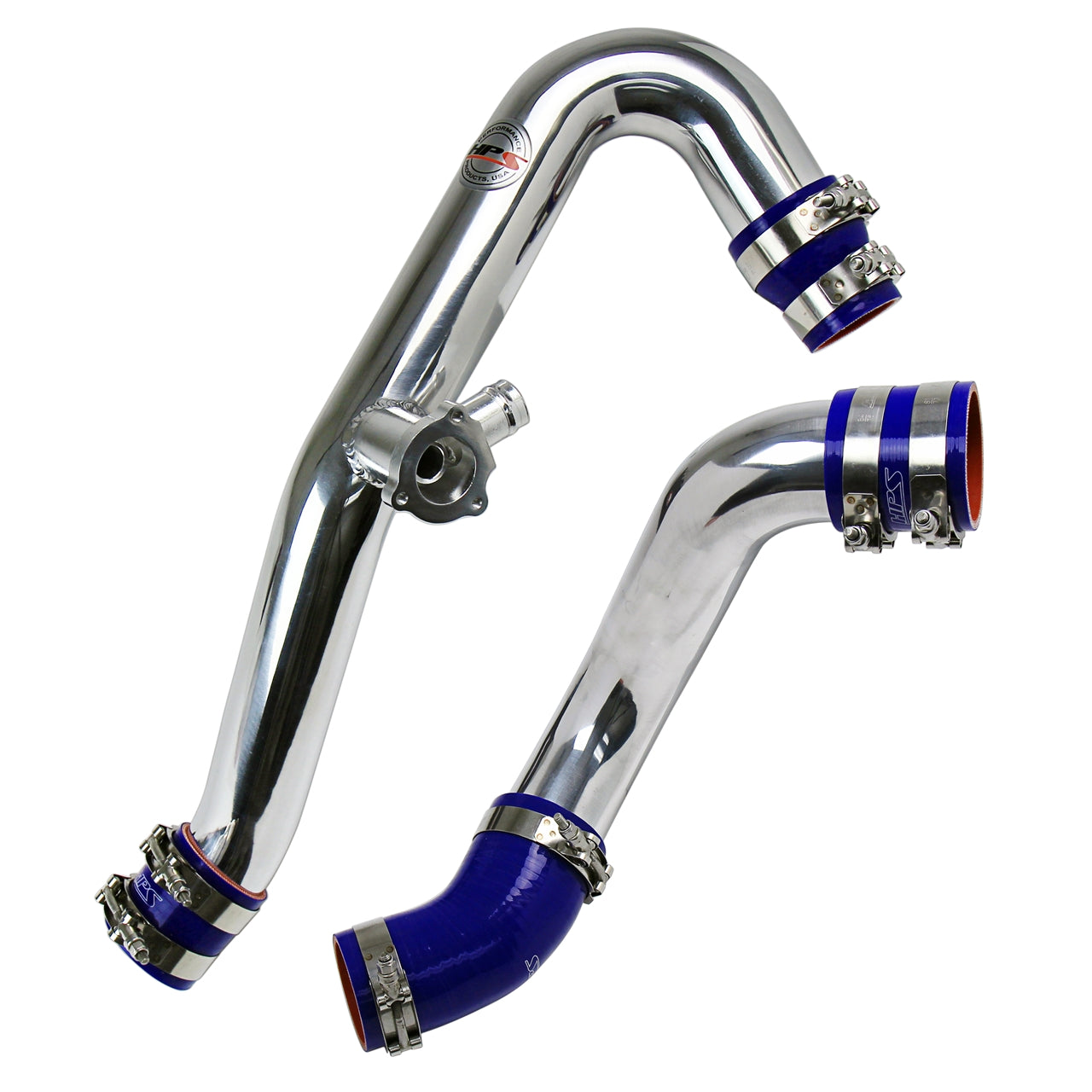 HPS Performance Intercooler Charge Pipe Kit Cold and Hot Side with Blue Boots Polished 17-102P