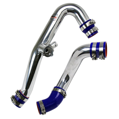 HPS Performance Intercooler Charge Pipe Kit Cold and Hot Side with Blue Boots Polished 17-102P
