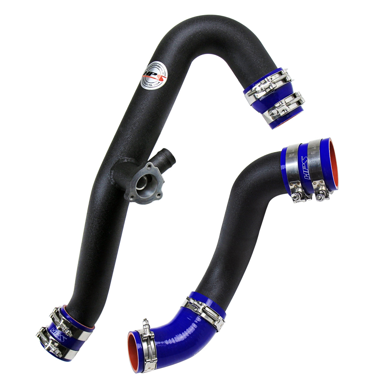 HPS Performance Intercooler Charge Pipe Kit Cold and Hot Side with Blue Boots Black 17-102WB