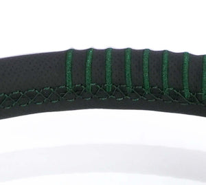NRG Steering Wheel 1.5in Dish 350mm Black Perforated Leather - Emerald Stitching - Reinforced Spoke