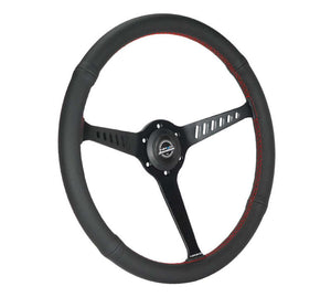 NRG Reinforced Stealth Wheel (380mm) 3 Spoke Center - 1in Deep Dish - Perforated Leather Red Stitch