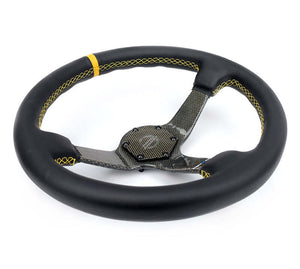 NRG Carbon Fiber Steering Wheel (350mm) Leather Trim w/Gold Stiching/Center Mark