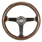 NRG Reinforced Steering Wheel (350mm) Dark Wood Grain - 3in Deep - Black 3-Spoke Center