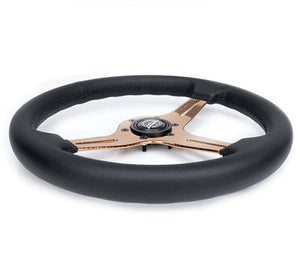 NRG Light Weight Gaming Steering Wheel - Blitz 350mm 3 Rose Gold Spokes Slits - Leather - No Dish