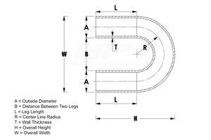 HPS 2.5" OD 180 Degree U Bend 6061 Aluminum Elbow Pipe 16 Gauge w/ 3.25" CLR