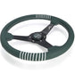 NRG Steering Wheel 1.5in Dish 350mm Black Perforated Leather - Emerald Stitching - Reinforced Spoke
