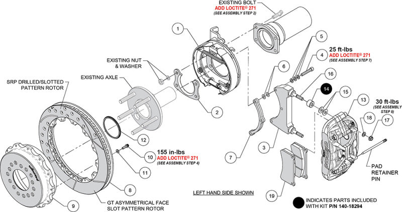 Wilwood kit rear XRS4R big ford new style 2.50 offset 13.00 rotor GT red
