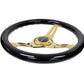 NRG Classic Wood Grain Steering Wheel (350mm) Black Grip w/Chrome Gold 3-Spoke Center