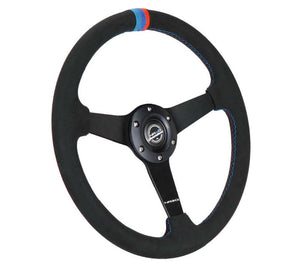 NRG Sport Wheel (350mm) 3 Solid Spokes - 1.5in Deep - Matte Black - Minty Fresh Miata Logo Etched
