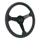 NRG Steering Wheel 1.5in Dish 350mm Black Perforated Leather - Emerald Stitching - Reinforced Spoke