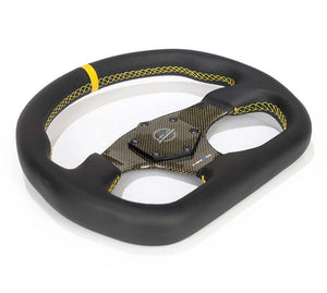 NRG Carbon Fiber Flat Bottom Steering Wheel (320mm) Silver CF Center w/Silver Stitch/Center Mark