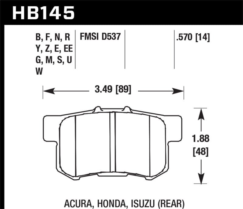 Hawk Acura / Honda / Suzuki DTC-30 Race Rear Brake Pads 2000-2009 Honda S2000 / 2002-2015 Civic SI / 2002-2006 Acura RSX