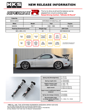 HKS Hipermax R Coilover Kit 1993-2002 Mazda RX-7 (FD3S)