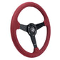 NRG Sport Wheel (350mm) 3 Solid Spokes - 1.5in Deep - Burgundy - Micro Suede - Black Stitching