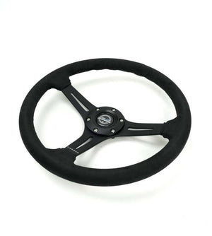 NRG Reinforced Micro Suede Racing Steering Wheel 350mm / 2.5in Deep / 4mm Matte Black Spoke