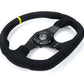 NRG Reinforced Steering Wheel (320mm) Sport Alcantara Flat Bottom w/ Yellow Center Mark