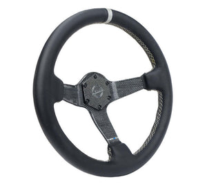 NRG Carbon Fiber Steering Wheel (350mm) Silver Carbon Fiber Center - Silver Stitching & Center Mark