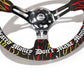 NRG Reinforced Steering Wheel R Litteral Sig 3in Deep/5mm Chrm Spk - Blk Alc w/ Red Stitch