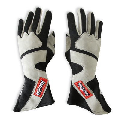 RaceQuip SFI-5 Gray/Black Medium Long Angle Cut Glove