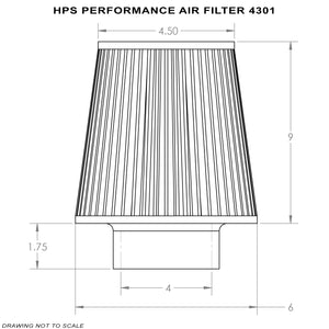 HPS Performance Air Filter 4" ID, 9" Element Length, 10.75" Overall Length