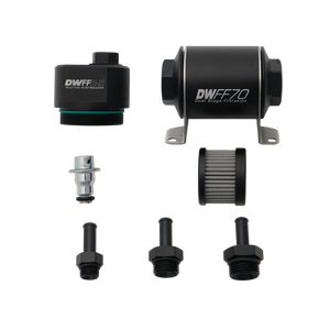 DeatschWerks DWFFR-X 70mm Billet Fuel Filter Regulator - 10 Micron with 3/8in Fittings