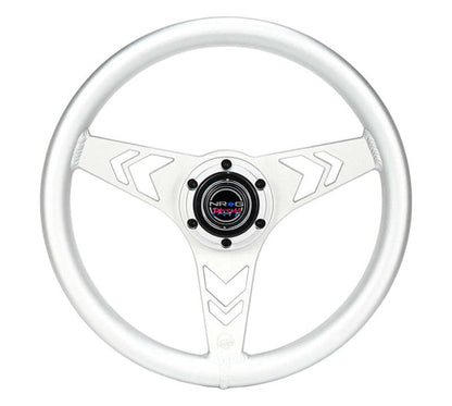 NRG Aluminum Steering Wheel 330mm - Arow Cutout - Ergonomic Grip - Anadized Silver