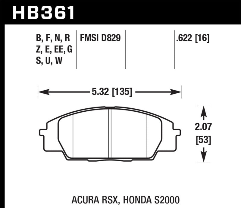 Hawk Front Race Brake Pads 2000-2009 Honda S2000 / 2002-2008 Civic SI / 2002-2006 Acura RSX