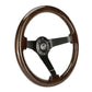 NRG Reinforced Steering Wheel (350mm) Dark Wood Grain - 3in Deep - Black 3-Spoke Center