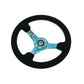 NRG Reinforced Suede Steering Wheel (350mm / 3in. Deep) Hydro Dipped Blossom Floral w/ Teal Stitch