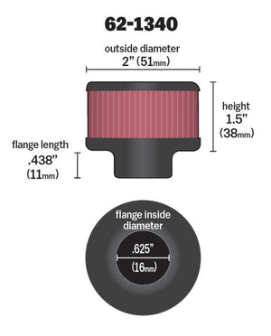 K&N 0.625 inch ID 2 inch OD 1.5 inch H Clamp On Crankcase Vent Filter