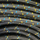 GReddy AN04 REUSABLE HOSE NYLON BRAIDED BLACK/GOLD/BLUE (PRICE PER FOOT)