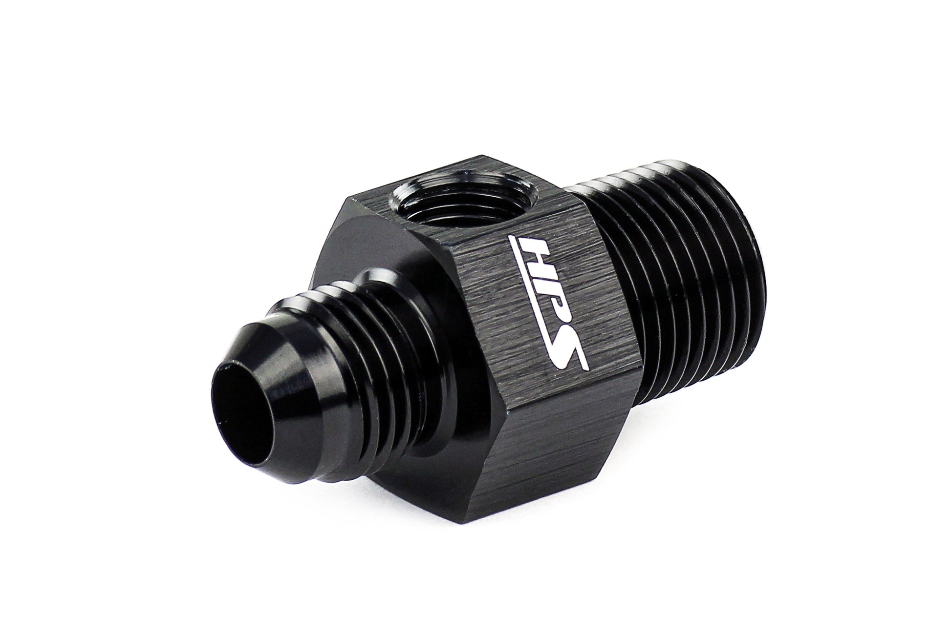 HPS Performance AN -10 Male to 1/2 inch NPT Male Adapter with 1/8 inch NPT Female Port Aluminum Black