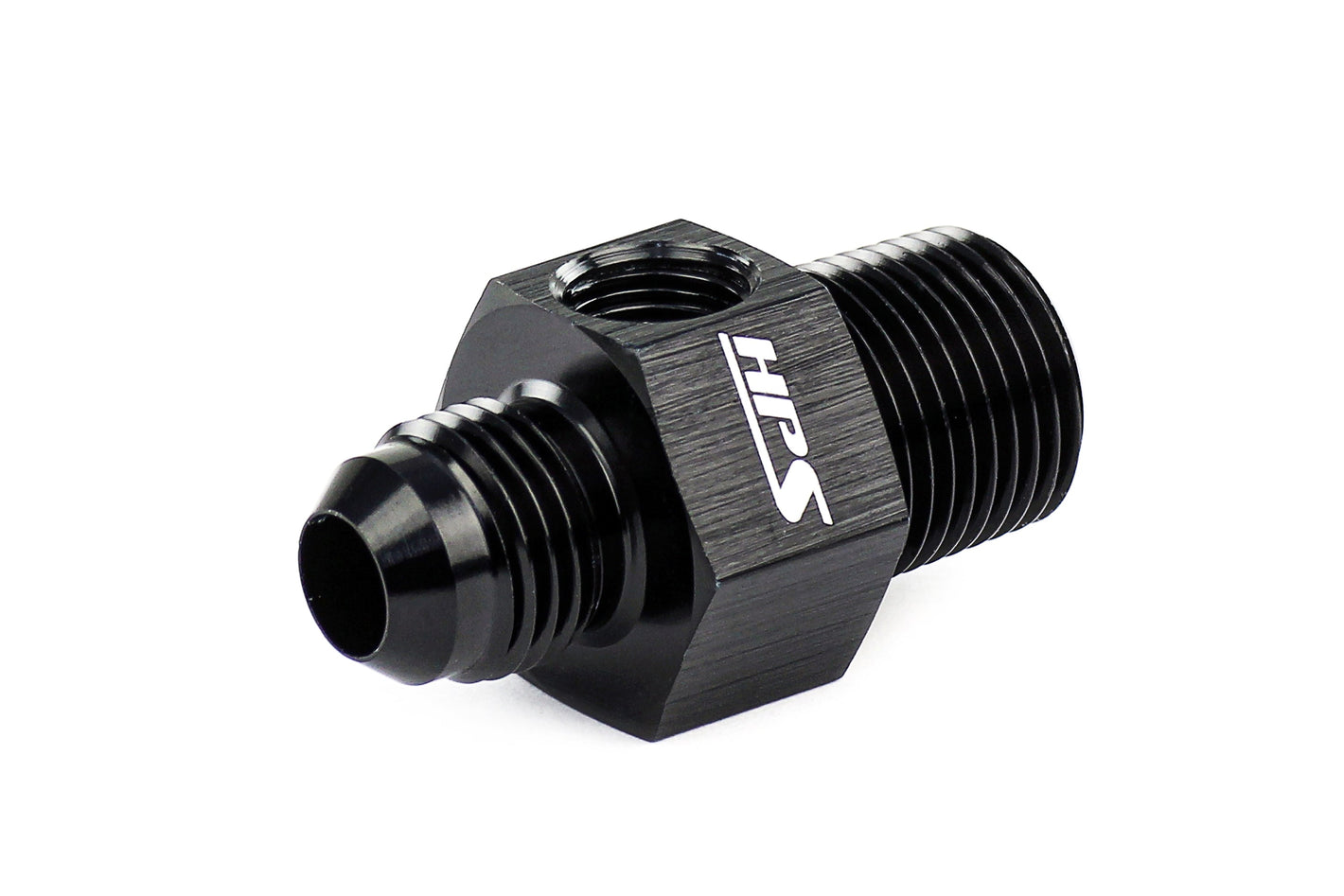 HPS Performance AN -6 Male to 1/4 inch NPT Male Adapter with 1/8 inch NPT Female Port Aluminum Black