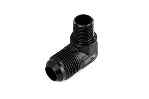 HPS Performance 90 Degree AN Flare -10 to 1/2" NPT Adapter, Aluminum, Black