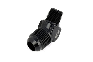HPS Performance 45 Degree AN Flare -8 to 1/4" NPT Adapter, Aluminum, Black