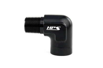 HPS Performance 90 Degree 3/8'' NPT Male To Female Adapter Aluminum Black