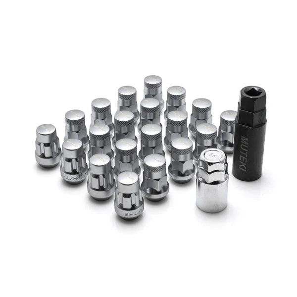 Muteki SR35 Close End Lug Nuts w/ Lock Set - Satin Silver 12x1.5 35mm