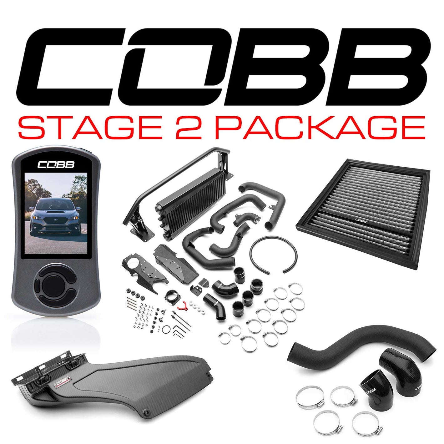 Cobb 22-25 Subaru WRX Stage 2 Power Package w/Black FMIC & Matte CF Scoop