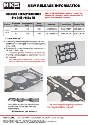 HKS Grommet Head Gasket Super Cooling ProG16E T 1.0