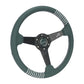 NRG Steering Wheel 1.5in Dish 350mm Black Perforated Leather - Emerald Stitching - Reinforced Spoke